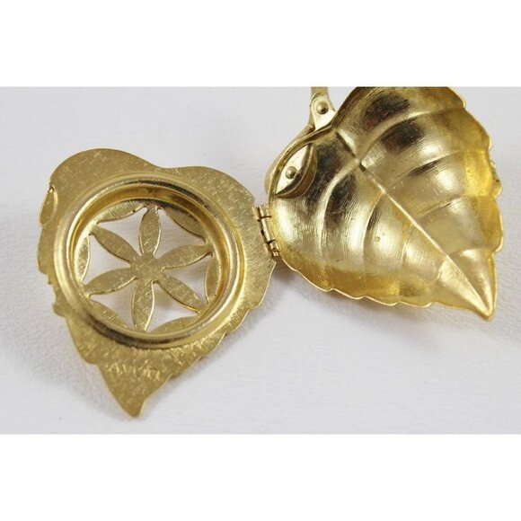 Vintage Avon Gold-Tone Leaf Locket Pendant Brooch - Picture 7 of 8